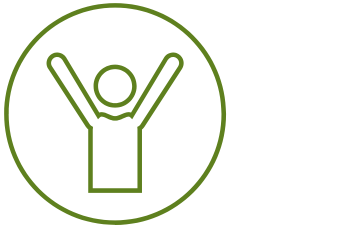 Symbol einer Person mit nach oben ausgestreckten Armen in einem Kreis.