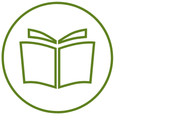 Symbol eines geöffneten Buches in einem Kreis.